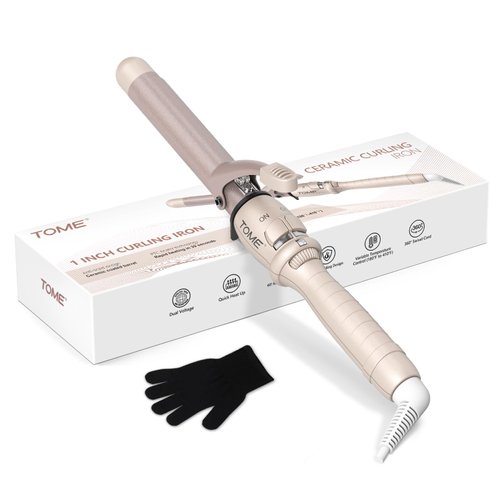 1 Inch Ceramic Curling Wand with Adjustable Temperature, Dual Voltage Hair Styling Tool for Short & Long Hair - Curling Iron Glove Included