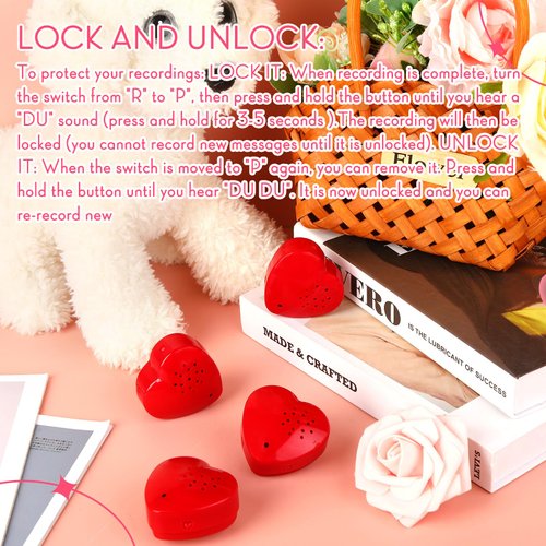 Fabbay 20 Pack Voice Recorder for Stuffed Animal 30 Seconds Heart Red Push Button Heart Sound Recorder Recordable Device for Stuffed Animals Blanket Pillow Message Recording