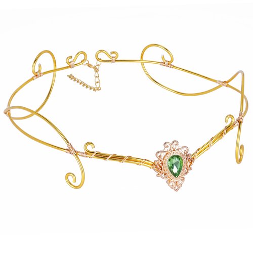 CoTeeZa Gold Handmade Fairy Circlet Vintage Elven Crown Medieval Wedding Headpiece Elf Braide Headband Fantasy Celtic Rhinestone Hair Decoration for Renaissance Costume Maternity Photoshoot Prop