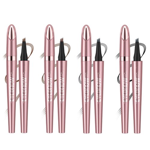 Eyebrow Pen 4 Pcs Set(Light Brown+Dark Brown+Grey+Black), 3D Waterproof Microblading Eyebrow Pencil, 4 Tipped Precise Brow Pen, Fine Stroke Natural Contouring Pen, Gift for Mom Sisters Friend Coworker