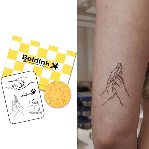 Boldink Semi-permanent tattoos, realistic fake tattoos, last 7-15 days, waterproof non-reflective temporary tattoo stickers, cruelty-free, uniquely designed exquisite packaging（High Five with Dog）