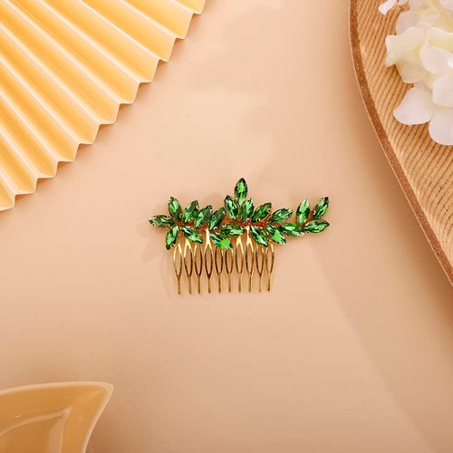 BERYUAN Simple Crystals Hair Comb for Women Girls Bride Hair Comb Multi-Color Comb Green