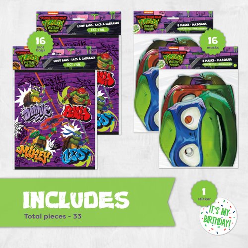 Unique Ninja Turtle Party Favors Bags and Masks | 16 Pack | Teenage Mutant Ninja Turtle Party Supplies | Ninja Turtle Party Decorations | Sticker