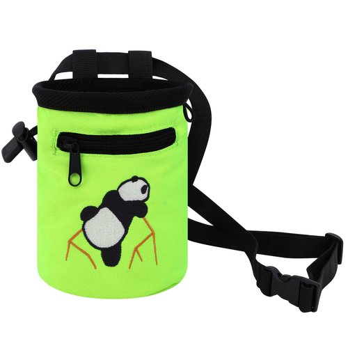 AMC Climbing Chalk Bag with Embroidery/Front Pocket/Belt (Fluorescent Green, 6 inches x 4 inches)