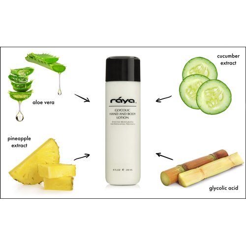 Raya Glycolic Hand and Body Lotion with AHA (G-333) | Soothing, Moisturizing, Exfoliating, and Conditioning Lotion for the Hands, Arms, Legs, and Body | Made with Alpha Hydroxy Acids