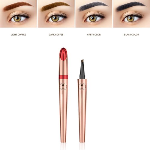 Magic Eyebrow Pencil 1Pcs Eyebrow Pencil 3D Microblading Eyebrow Pencil with 4 Fork Tip, Waterproof Long-Lasting Natural Makeup Fine Stroke Eyebrow Pencil (Black)