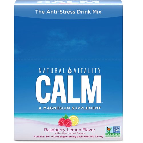 Natural Vitality Calm, Magnesium Citrate Supplement, Anti-Stress Drink Mix Powder, Gluten Free, Vegan, & Non-GMO, Raspberry Lemon, 0.12 oz, 30 Packets