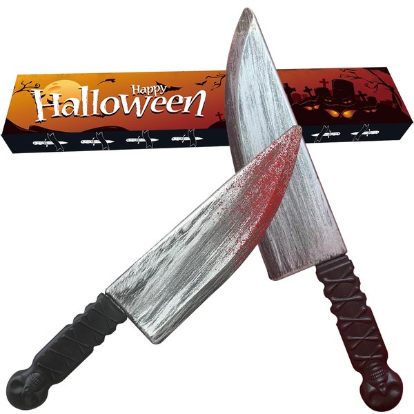 Nlcoek 2024 New Halloween Fake Knife Prop 2pcs Classic Fake Butcher Knife Plastic Halloween Classic Horror Props Halloween Prop Knife