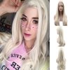 Sylvia 60# Platinum Blonde Wave Hair 24" Long Natural Wave Realistic Hairline Synthetic Lace Front Wigs Soft Glueless Half Hand Tied Wig 180% Density Heat Resistant Hair Replacement for Woman