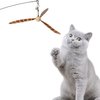 Lystaii Cat Wand Toys, Interactive Cat Feather Toys with 3 Feather Refills with Bell Steel Wire Cat Toy for Indoor Cats Wood Handle Cat Teaser String Toy Feather Propeller for Kitten (Piebald)