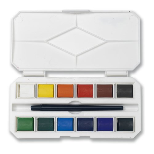 Jerry Q Art 12 Assorted Water Colors Travel Pocket Set- Quality Paint Brush-Easy to Blend Colors-Half Pan Watercolors- Perfect for Painting on The Go JQ-112