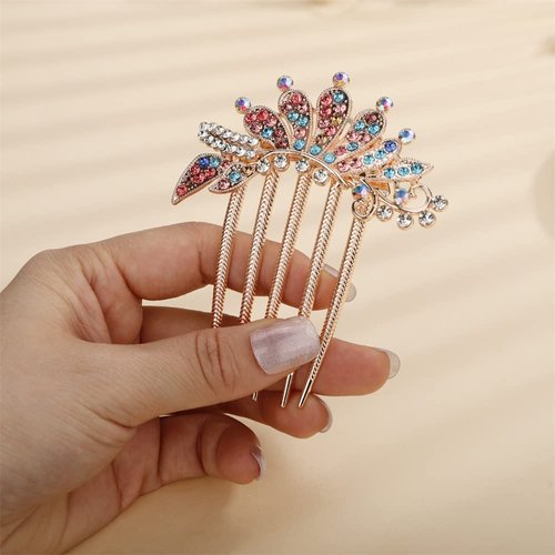 Aimimier Peacock Crystal Hair Side Combs Vintage Rhinestone Long Teeth Hair Clip Pins Decorative Flower Combs Bridal Wedding Hair Accessories for Women and Girls(Colorful)