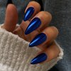 SXVME Metallic Blue Chrome Press on Nails Medium Almond,Mirror Effect Metallic Nails Press ons,Cute Gel Glue on Nails Stiletto,Flashy Stick on Nails for Women,Thick False Nails for Home DIY in 24 PCS