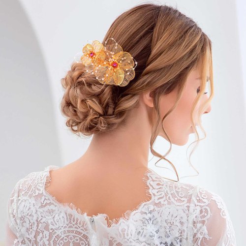 Hermoli Gold Wedding Pearl Hair Comb Flower Bridal Hair Combs Handmade Headpiece for Women