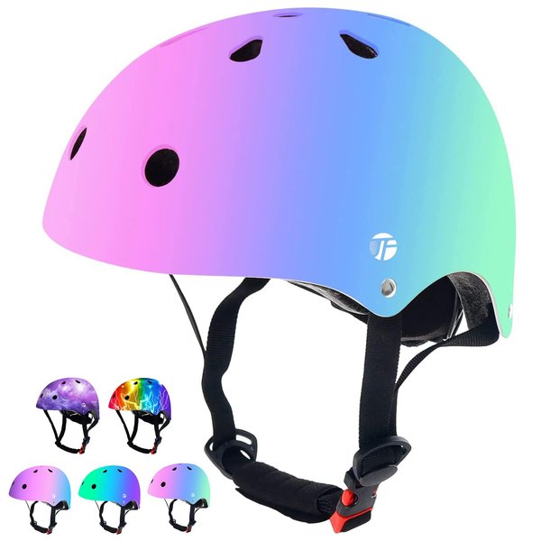 JeeFree Adjustable Gradient Color Skateboard Helmet for 3-5-8-14+Ages【Toddler Kids Youth Adult】 Girls Boys Woman.Bike Helmet for Multi-Sports Cycling Bicycle Scooter Inline Roller Skate Rollerblading