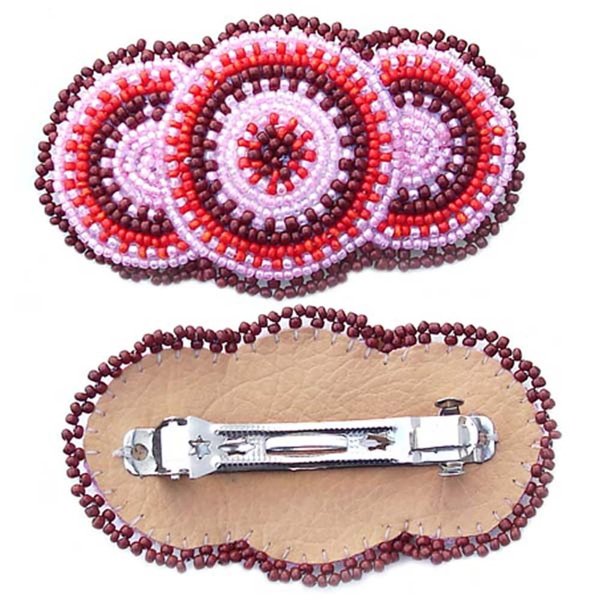 Handmade Beaded Indian Jewelery Hair Barrette/Clip for women's,Native Style Pink Red Brown Circle Hair Clip Barrette Z-40-SB-26