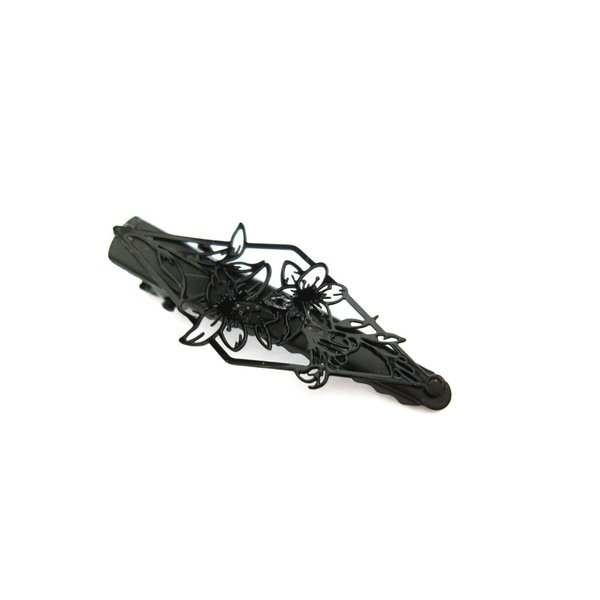 Small black metal flower filigree hair pin alligator clip barrette for fine