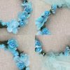 Flower Crown Headband Wristbands Rose Wreath Garland Hair Bands Wrist Bands Floral Wedding Bridal Hair Hoop Bracelet Women Leaf Ribbon Adjustable Handmade Rattan Vine Hair Accessories 3 Pack Blue