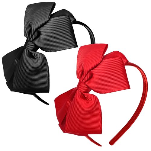 2 Pack Fashion Cute Red Black Bow Ribbon Headbands for Little Girls Halloween Christmas Birthday Princess