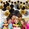Recosis Black and Gold Decorations, Paper Pompoms Fan for Graduation Birthday Wedding Prom Night New Years Black and Gold Party Decorations