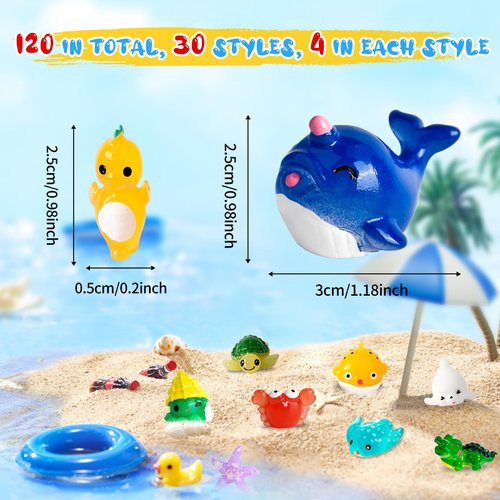 120 PCS Miniature Ocean Theme Mini Resin Ocean Animals Ocean Mini Figurines Resin Axolotl for DIY Fish Tank Accessories, Micro Landscape Aquarium