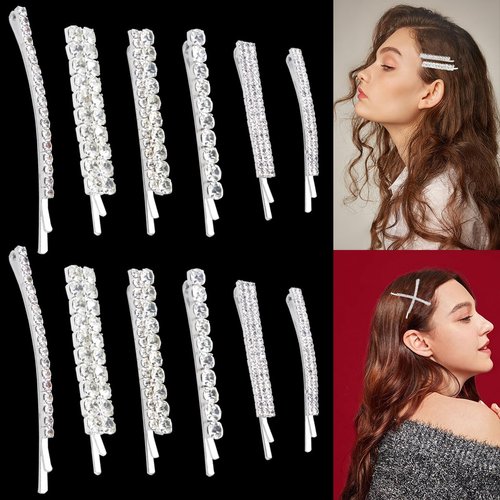 12 Pieces Rhinestone Bridal Hair Clip, Alloy Rhinestone Wedding Hair Pins Crystal Hair Clips, Jew...