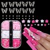 3D Flowers for Nails, 3D Flowers Nail Charms, Metal Butterfly Nail Charms with Nail Gems, Pink White Acrylic Flowers for Nail Decoration, Y2K Nail Art Accessories, Nail Decoration Kits for Women