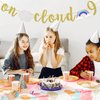 On Cloud 9 Banner 9th Birthday Party Decorations Rainbow Sign 9 Year Old Birthday Supplies for Girl Gold Glitter