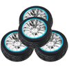 HIRCQOO 4Pcs 2.59in Rubber Tires & 12mm Hex Plastic Wheel Rims Set 14-Spoke w/Foam Compatible with Traxxas Kyosho HPI Tamiya Associated 1/10 RC On-Road Touring Car (Blue)