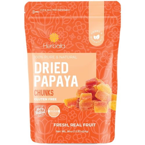Dried Papaya Chunks, 1 Pound. Dried Papaya Fresh, Paw Paw Tree Diced Papaya Fruit, Lightly Sweetened. All Natural, Non-GMO, 16 Ounces.