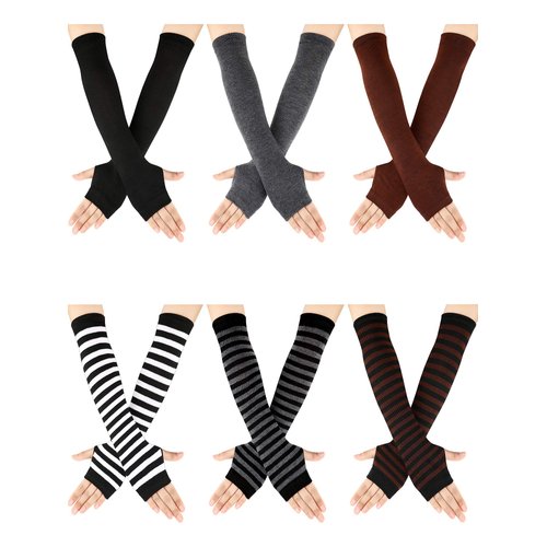 SATINIOR 6 Pairs Women Long Fingerless Gloves Arm Warmers Knit Thumbhole Stretchy (Fresh Color)