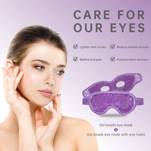 Ice Eye Mask Reusable 2 Pcs Ice Pack for Eyes,Hot Cold Compress Gel Bead Cooling Eye Mask for Puffiness/Dark Circles/Eye Bags/Dry Eyes/Headaches/Migraines/Stress Relief (Purple)