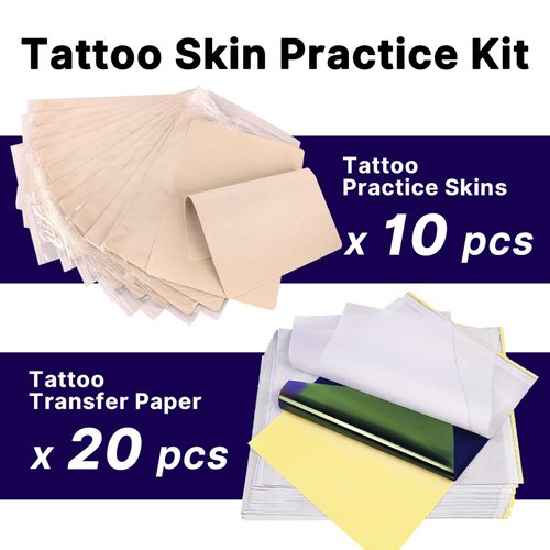30pcs Tattoo Practice Skins with Transfer Paper - Usiriy Tattoo Skin Practice Kit Include 10pcs Tattoo Fake Skin and 20pcs Tattoo Stencil Paper Tattoo Starter Practice Kit Tattoo Supplies