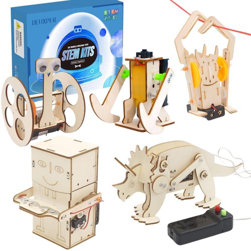 DEUXPER 5 Sets of Robot STEM Toys for Kids, Wood Craft Kit for Boys Age 8-12, DIY Science Building Projects for 6-8, 3D Puzzles Assembly Models, Gift for Children Age 6 7 8 9 10 11 12 14