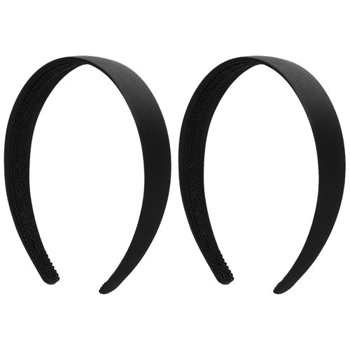 WLLHYF 2 PCS Satin Headband 1 Inch Black Fashion Hard Hairband Non Slip Plain Hair Band DIY Halloween Christmas Holiday Costume Hair Accessories for Women Girls