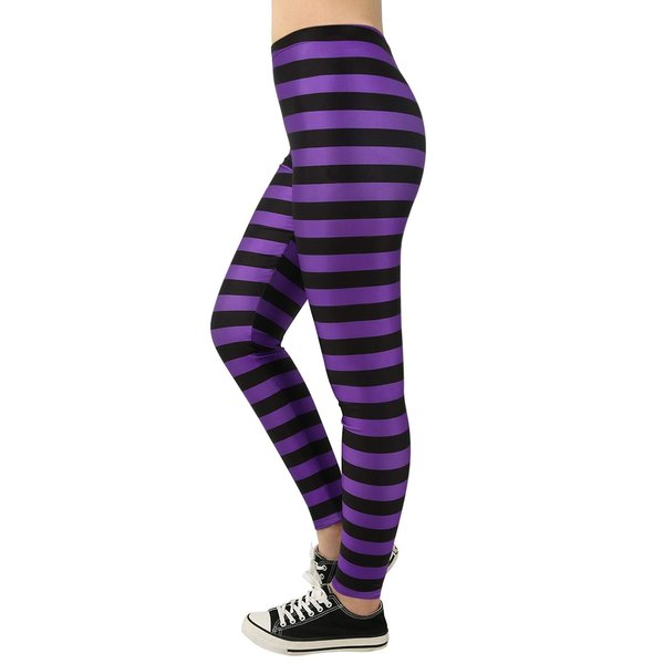 HDE Funny Printed Leggings Digital Print Black Purple Witch Tights - L