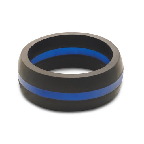 QALO Men's Rubber Silicone Ring, Classic Thin Line Rubber Wedding Band, Breathable, Durable Rubber Wedding Ring for Men, 8.5mm Wide 2.5mm Thick, Blue, Size 14