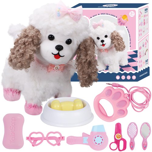 Interactive Walking Toy Dog for Kids - Electronic Dog Toy Puppy Plush Stuffed Animal with Remote Control Leash, Pet Care Pretend Play Groom & Feed Toys, Birthday Gift for Boys Girls 3 4 5 6 Year Old