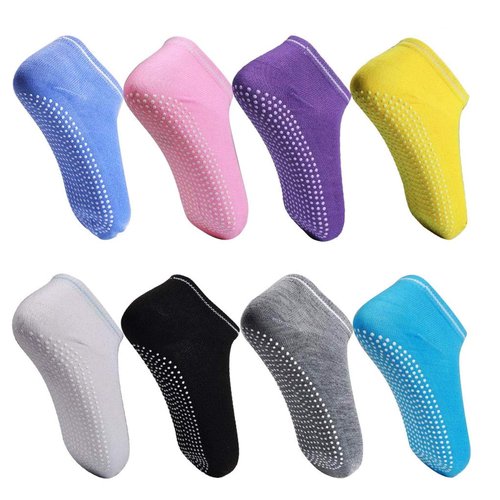 Qchengsan Non Slip Grip Socks, 8 Pairs Pilates Grip Socks for Women, Anti-Skid Yoga Socks with Cushion, Grippy Socks Slipper Socks for Yoga,Pilates,Pure Barre, Ballet, Dance,Barefoot Workout