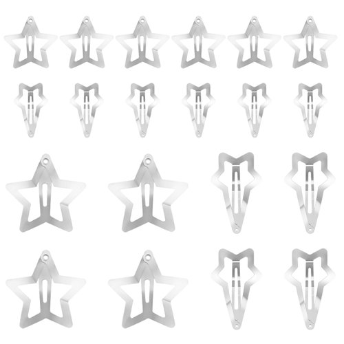 20 PCS Star Hair Clips, Mabor Silver Star Clips Hair Accessories Cute Snap Metal Barrettes Hair Clips Snap Star Hair Accessories for Women Y2K Accessories Silver Metal Hair Clips