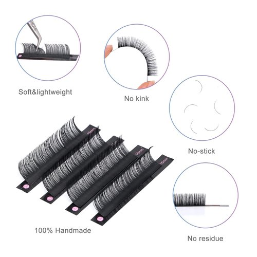 LIORE LASH Easy Fan Cashmere Volume Eyelash Extensions C D L M Curl, 3D Premade, 0.07-0.10, Super Matte Black Individual Lashes Extension Mix Tray 7-15mm (C Curl 0.10)
