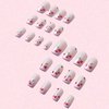 24Pcs French Tip Press on Nails Short Square Fake Nails Cherry Heart Red False Nails Red Gems Designs Acrylic Glossy Nails Red Rhinestones Glue on Nails for Valentines Women Manicure Decorations