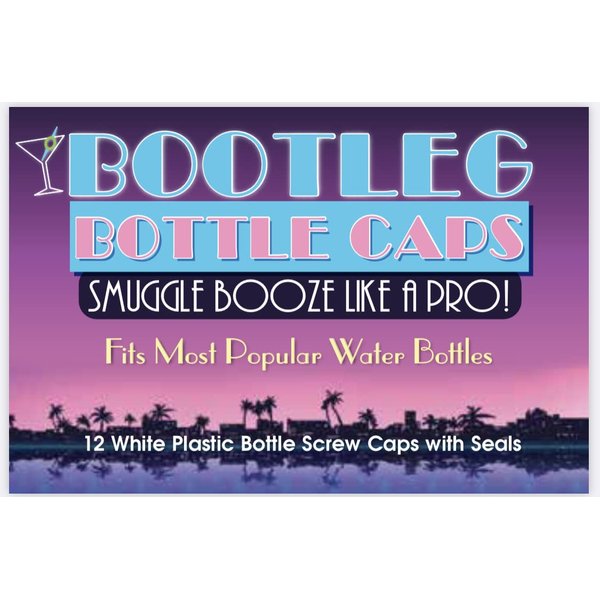 Bootleg Bottle Caps. Sneak, Smuggle and Hide Alcohol as Bottled Water. 12-Pack White 28mm Bottled Water Twist Caps. Leak Free.