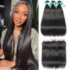 ALLRUN Straight Human Hair Bundles with Frontal 13x4 Ear to Ear Brazilian Straight Virgin Hair 3 Bundles with Lace Frontal Human Hair Extensions(14 16 18+14Lace Frontal)