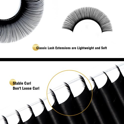 KOLYBEL Classic Lash Extensions 0.03 C CC D DD J B L Curl 16mm Lash Trays Premium Silk Eyelash Extensions Matte Dark Lash Extension for Professional Salon Use (0.03-CC-16mm)