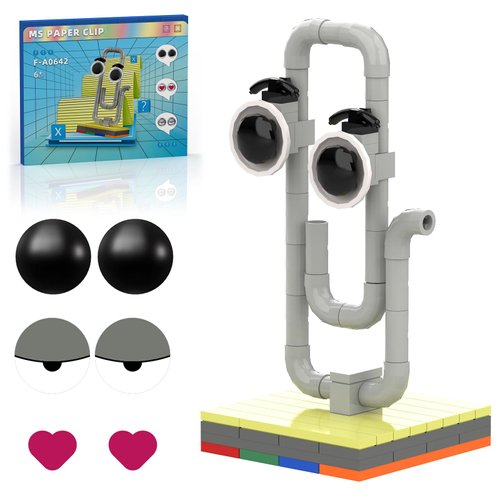 Clippy MS Office Assistant Building Blocks Compatible with Lego, Cute Vintage MS Office Clippy Model Toy Building Set, Funny Birthday White Elephant Gifts for Adults Boys Kids