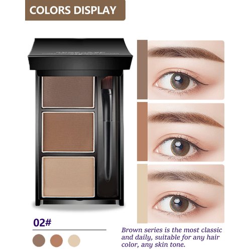 Eyebrow Powder Makeup Kit-3 Colors Eye Brow Powder Palette Long-Lasting Waterproof, Dark/light Brown Brow Filler, Fill & Sculpt Full Eyebrows for Women, With Mirror, Brow Brush & Razor-Set 02
