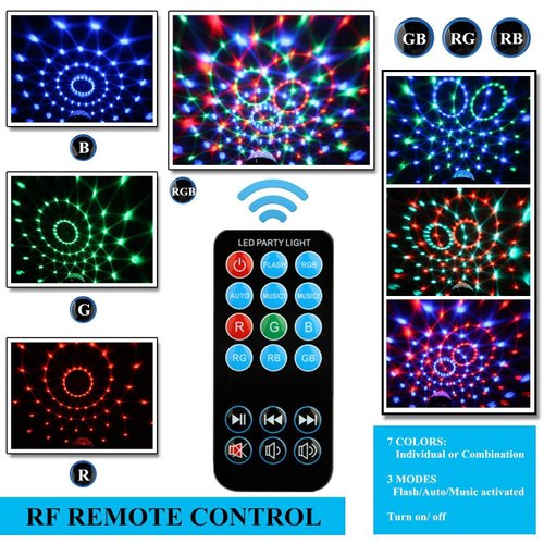 Disco Ball Disco Lights-COIDEA Party Sound Activated Storbe Light With Remote Control DJ Lighting,Led 3W RGB Light Bal, Dance lightshow for Home Room Parties Kids Birthday Wedding Show Club Pub