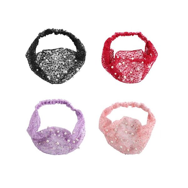 Leadigol 4 PCS Women Lace Headbands,Wide Floral Pearl Lace Elastic Headbands,Boho Headbands Wide Head Wrap Stretchy Hair Bands,Hair Accessories for Women