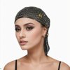 Munyee Hua Rave Rhinestone Head Scarf Sparkly Hijab Cap for Women Bling Diamond Headpiece Headband Elastic Party Dress Turban Hat Crystal Mesh Cap Vintage Hair Snood Nets (Black)